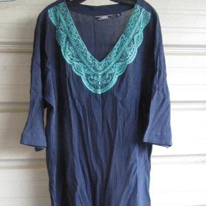 1X Plus Size Lands End Blue Beachy Swimsuit Beach Swimsuit Cover-up Dress top wo